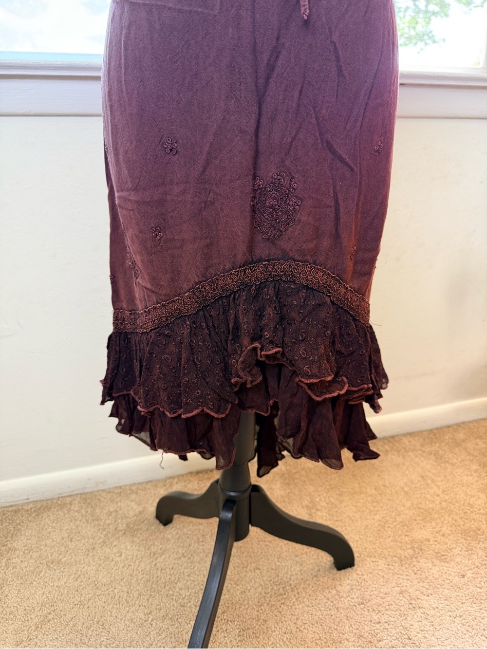 Vintage L.S.I 90’s brown tiered ruffle elastic waist high low fairy core grunge - Picture 4 of 10